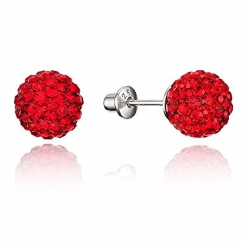 New Gold Plated 6mm Red Crystal Ball Stud Earring.